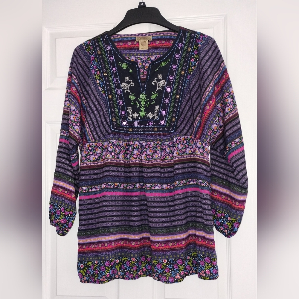 Art & Soul Bohemian Floral Women's Tunic - Purple and Pink